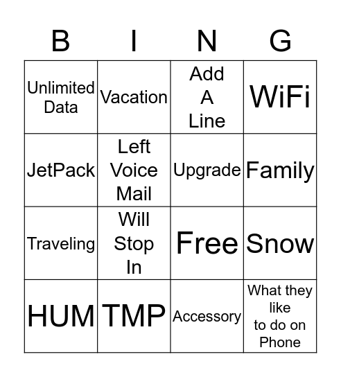 Call Back Bingo!! Bingo Card