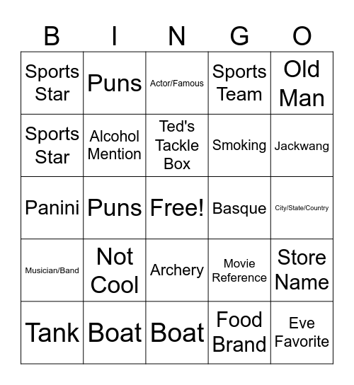 Last Man Standing Bingo Card