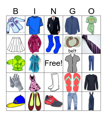 Clothes Bingo Card