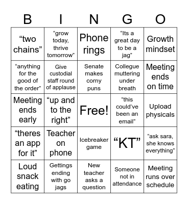 Faculty Meeting Bingo Card