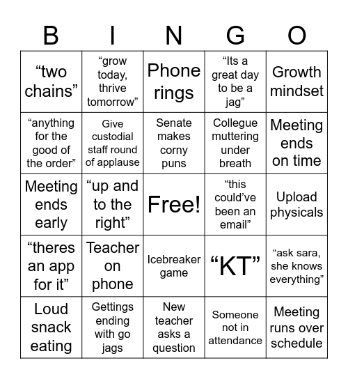 Faculty Meeting Bingo Card