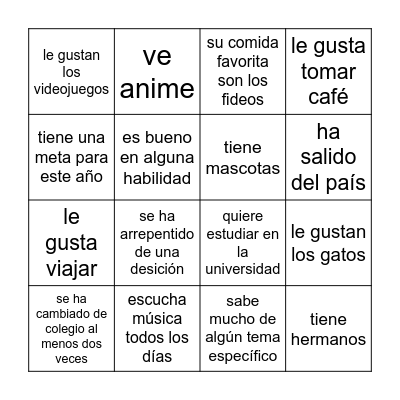 BINGO-SELF Bingo Card