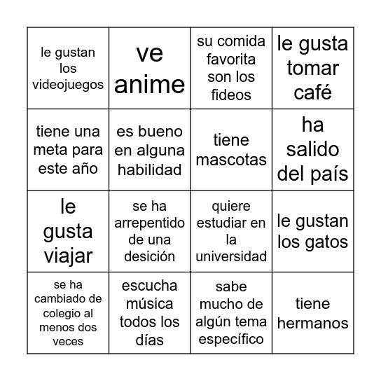 BINGO-SELF Bingo Card