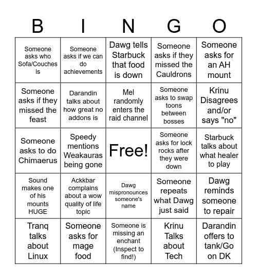 KT End of Season Bingo! Bingo Card