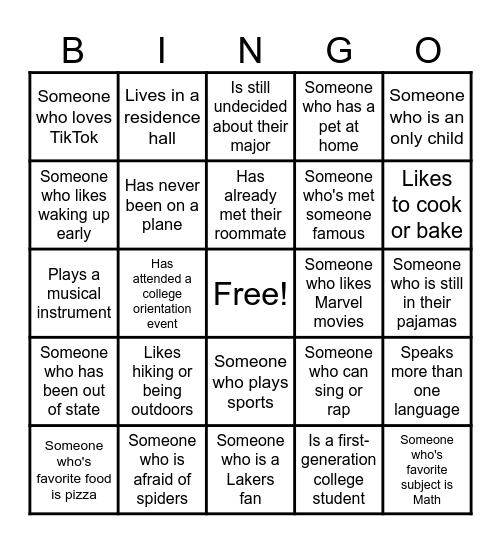 Human Bingo Card