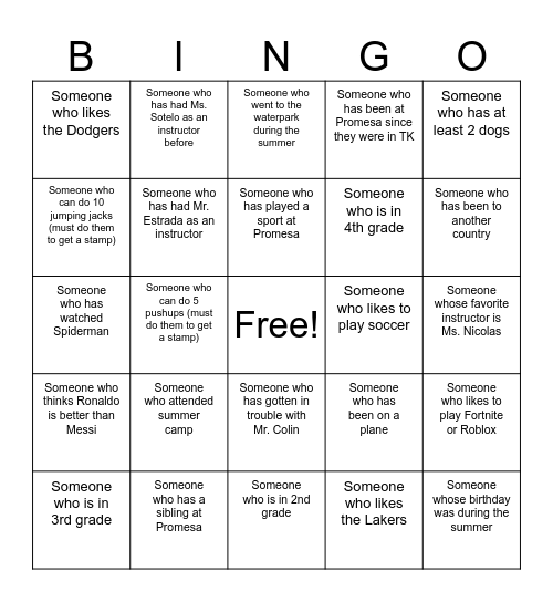 Promesa Bingo Card