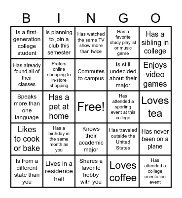 Human Bingo Card