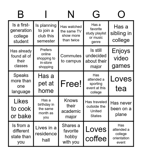 Human Bingo Card