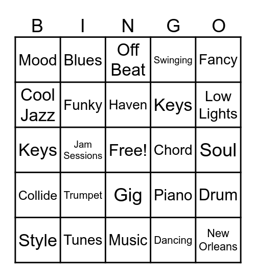 Jazzy Bingo Card