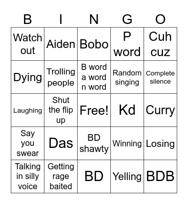 Boyfriend Bingo Card