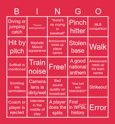 WPBL Bingo Card
