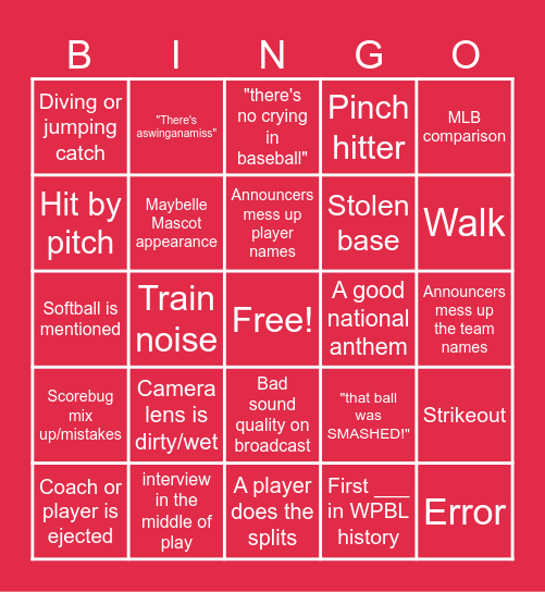 WPBL Bingo Card