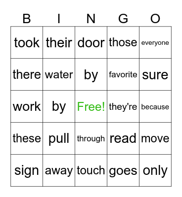 Red Words Bingo Card