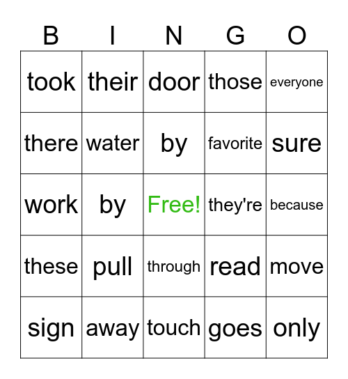 Red Words Bingo Card