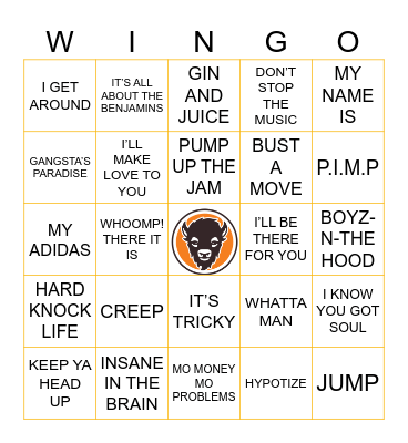 80/90S HIP HOP Bingo Card