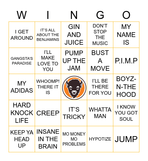 80/90S HIP HOP Bingo Card