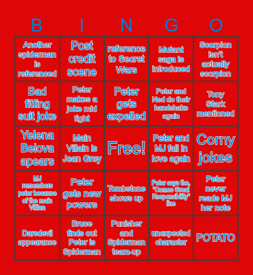 Spiderman: Brand New Day Bingo Card