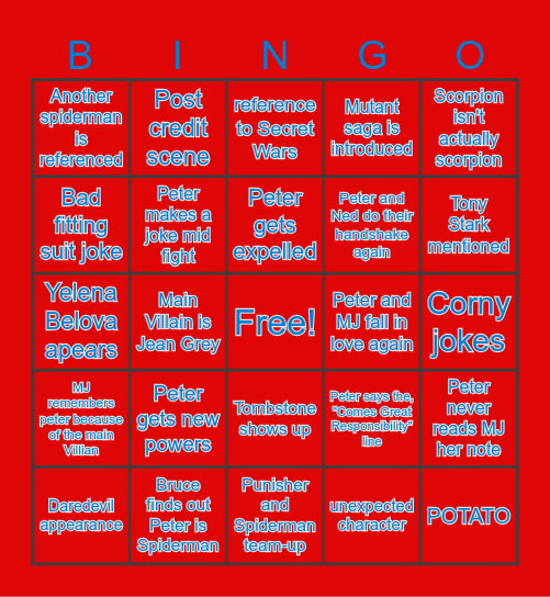 Spiderman: Brand New Day Bingo Card