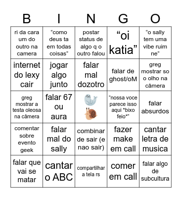 bingo de call com o greg Bingo Card