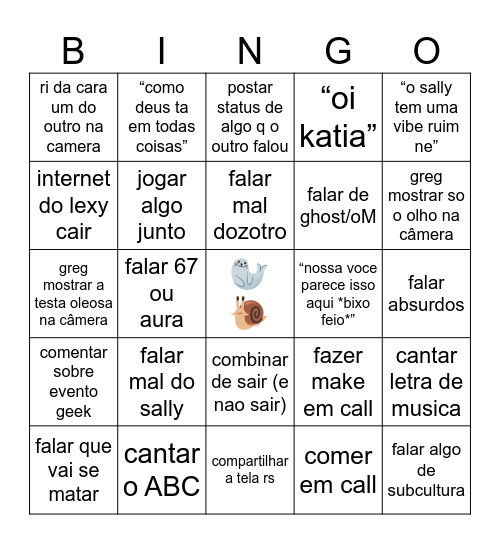 bingo de call com o greg Bingo Card