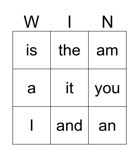 Sight Words 1-8 Bingo Card