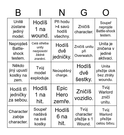 Warhammer 40k Bingo Card