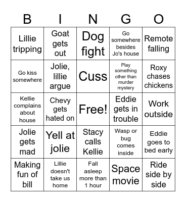 Going to Jolies House Bingo Card