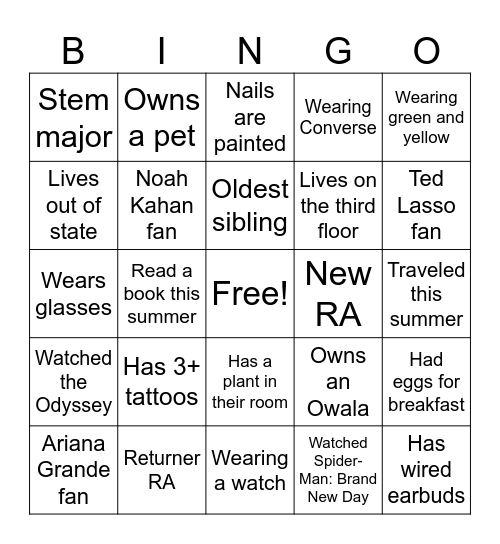 Student Leader Bingo Card