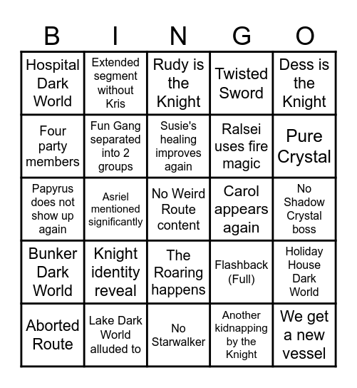 DELTARUNE Chapter 6 Bingo Card
