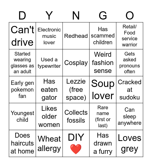 Dylan Bingo Card