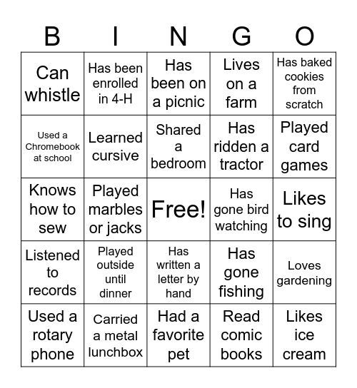 Grey for a Day Bingo Card