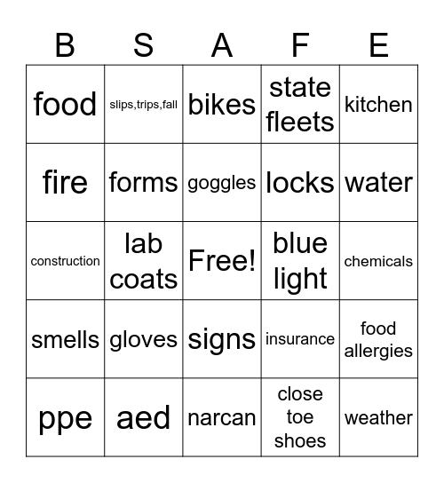 Safety Bingo Card