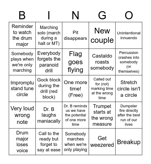 Band Camp Bingo 2026 Bingo Card