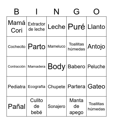 Baby shower Bingo Card
