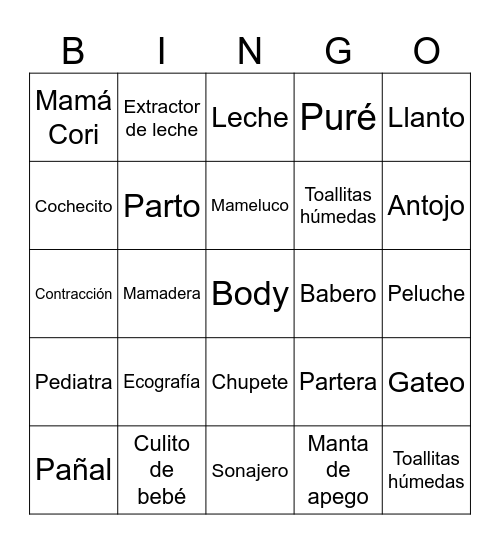 Baby shower Bingo Card