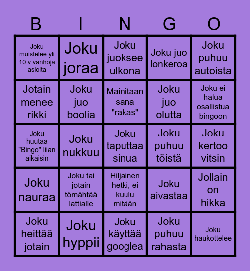 Synttäri Bingo Card