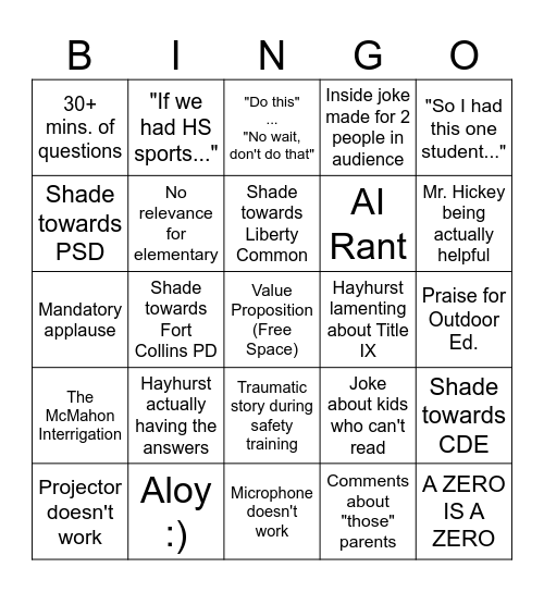 RCS Training Bingo Card