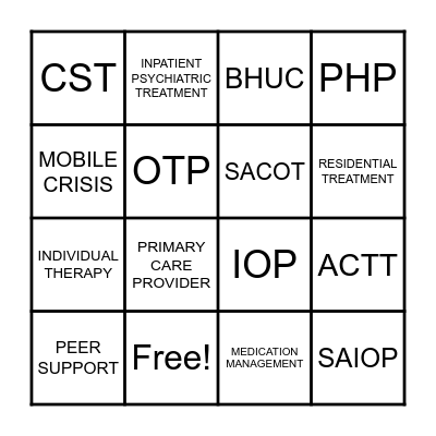 Mental Health Resource Bingo Card