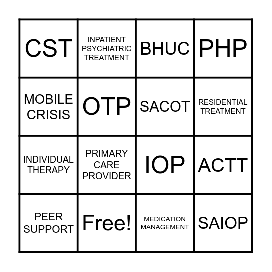 Mental Health Resource Bingo Card