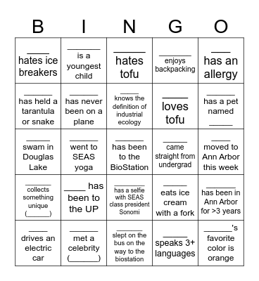 SusSys Orientation BINGO! Bingo Card