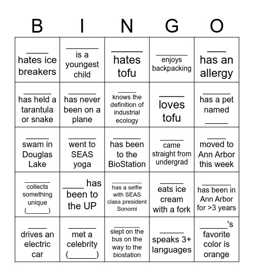 SusSys Orientation BINGO! Bingo Card