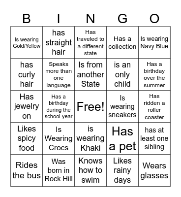 Find Someone Who Bingo Card