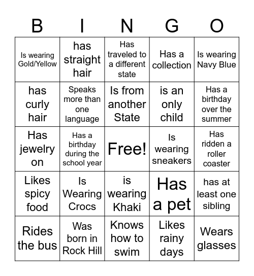 Find Someone Who Bingo Card