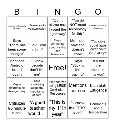 PD Bingo Card