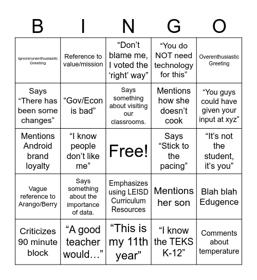 PD Bingo Card