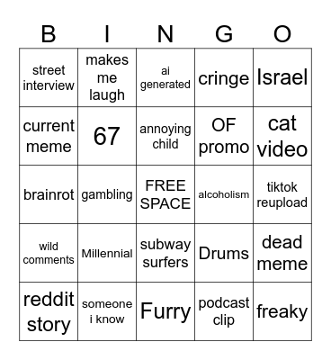 Jack Manifold IG Reels Bingo Card Bingo Card