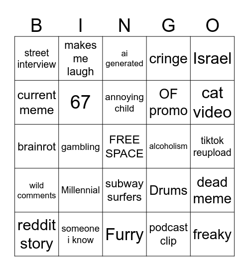 Jack Manifold IG Reels Bingo Card Bingo Card