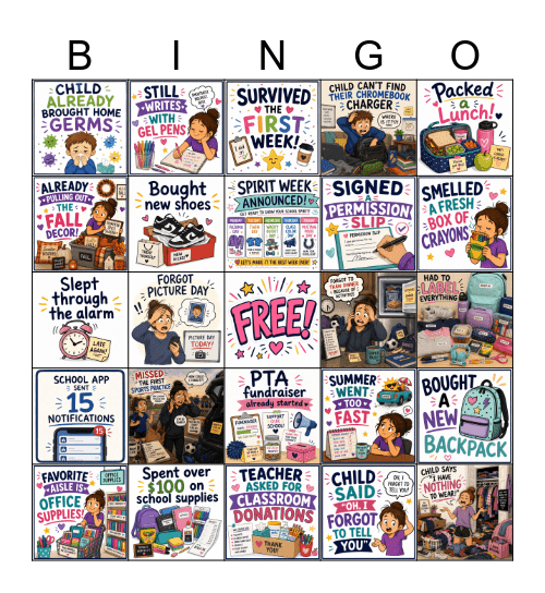 Back to school- Game # 2 Bingo Card