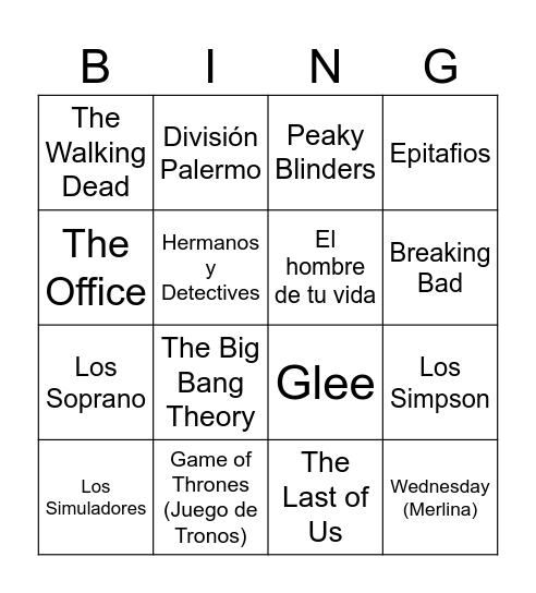 BINGO DE SERIES Bingo Card
