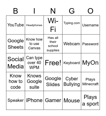 Technology Bingo Card